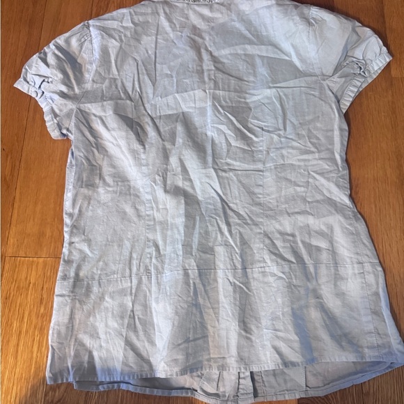 Caribbean Joe Light Blue Short Sleeve Blouse with Floral Embroidery​ - Picture 2 of 7